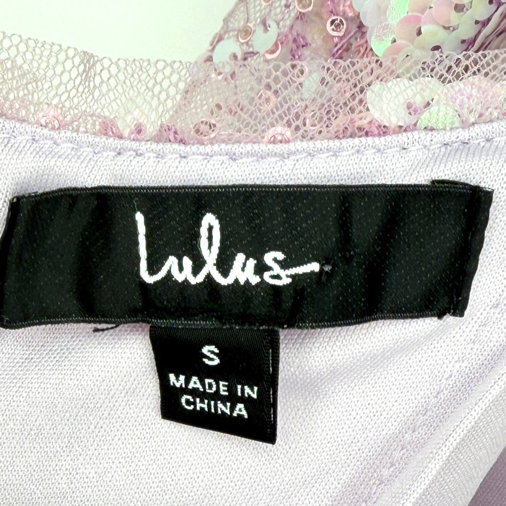 Lulus Get Up and Glow Mini Dress Lavender Sequin Embroidered Butterfly Floral S - Picture 3 of 13